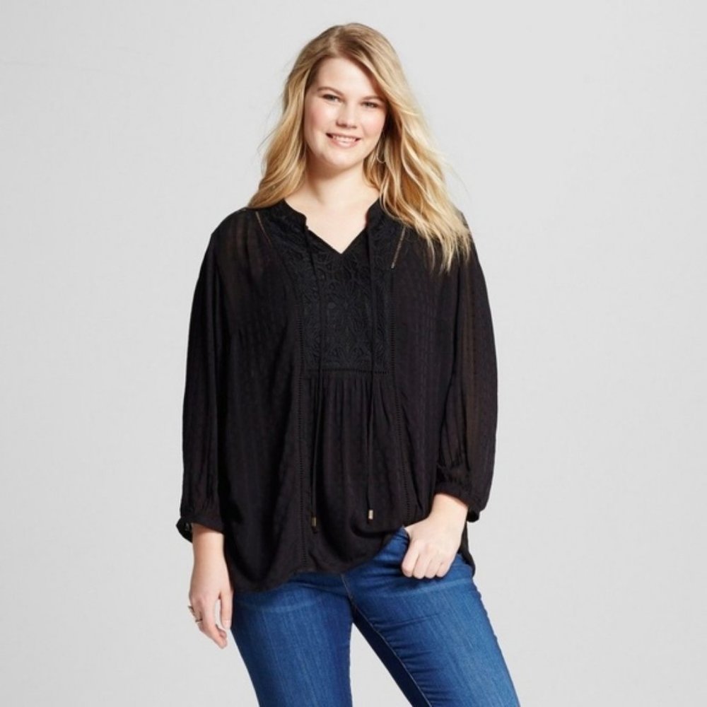 Ava & Viv black boho peasant blouse 2X
